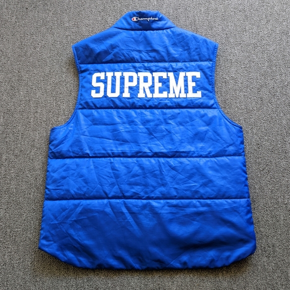 🔥 SUPREME x Champion Puffy Blue Vest MEDIUM - Picture 2 of 7